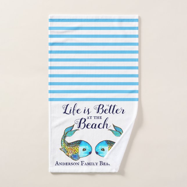Blue Watercolor Fish Family Beach House Handtuch (Handtuch)