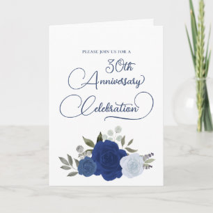 Blue Watercolor Floral 30. Hochzeitstag Einladung
