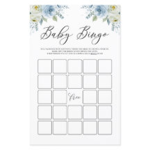 Blue Watercolor Floral Baby Dusche Bingo Spiel