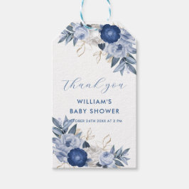 Blue Watercolor Floral Baby Dusche Vielen Dank Geschenkanhänger