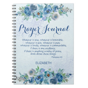 Blue Watercolor Floral Bibel Name Praxisblatt Notizblock