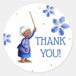 Blue Watercolor Floral Black Frau Vielen Dank Runder Aufkleber
