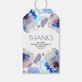 Blue Watercolor Floral Boho Feathers Wedding Geschenkanhänger