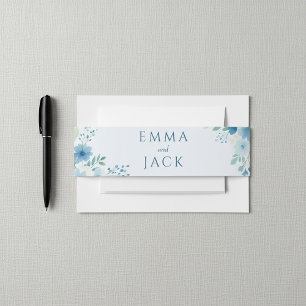 Blue Watercolor Floral elegante botanische Hochzei Einladungsbanderole