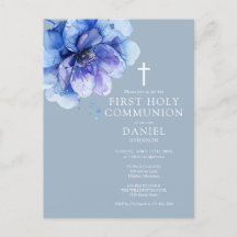 Blue Watercolor Floral First Heilige Kommune Einla