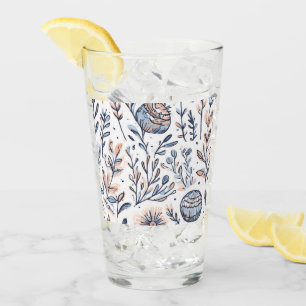 Blue Watercolor Floral Glass Cup Glas