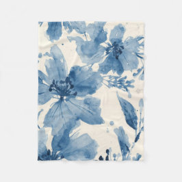 Blue Watercolor Floral Painted Botanical Whimsical Fleecedecke