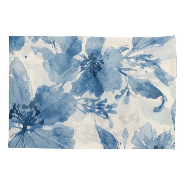 Blue Watercolor Floral Painted Botanical Whimsical Kissenbezug (Rückseite)