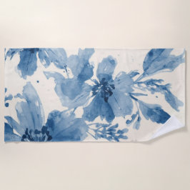 Blue Watercolor Floral Painted Botanical Whimsical Strandtuch
