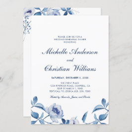 Blue Watercolor Floral Probe Dinner Einladung