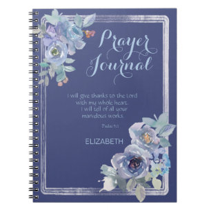 Blue Watercolor Floral Psalm Name Gebet Journal Notizblock