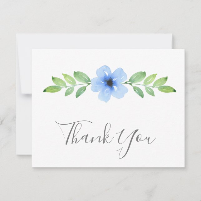 Blue Watercolor Floral Swag Danke Karte (Vorderseite)
