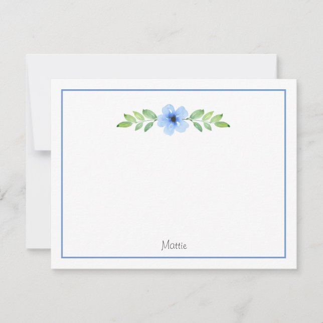 Blue Watercolor Floral Swak Note Card Mitteilungskarte (Vorderseite)