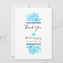 Blue Watercolor Floral Wedding Danke Karte