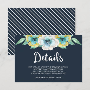 Blue Watercolor Floral Wedding Details Card Begleitkarte