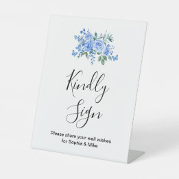 Blue Watercolor Floral Wedding Guest Book Sockelschild