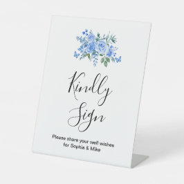 Blue Watercolor Floral Wedding Guest Book Sockelschild