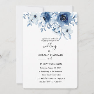 blue watercolor floral wedding Invitation Einladung