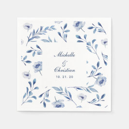 Blue Watercolor Floral Wedding Napkin Serviette