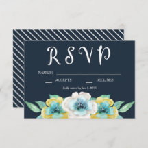 Blue Watercolor Floral Wedding RSVP