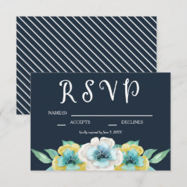 Blue Watercolor Floral Wedding RSVP Karte
