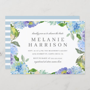 Blue Watercolor Floral Wreath Bridal Shower Einladung