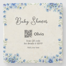 Blue watercolor flower baby shower scan QR RSVP pa