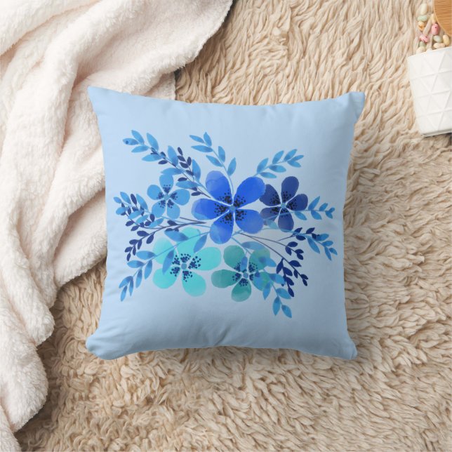 Blue Watercolor Flower Kissen (Decke)