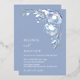 Blue Watercolor Flowers Casual Wedding Folieneinladung