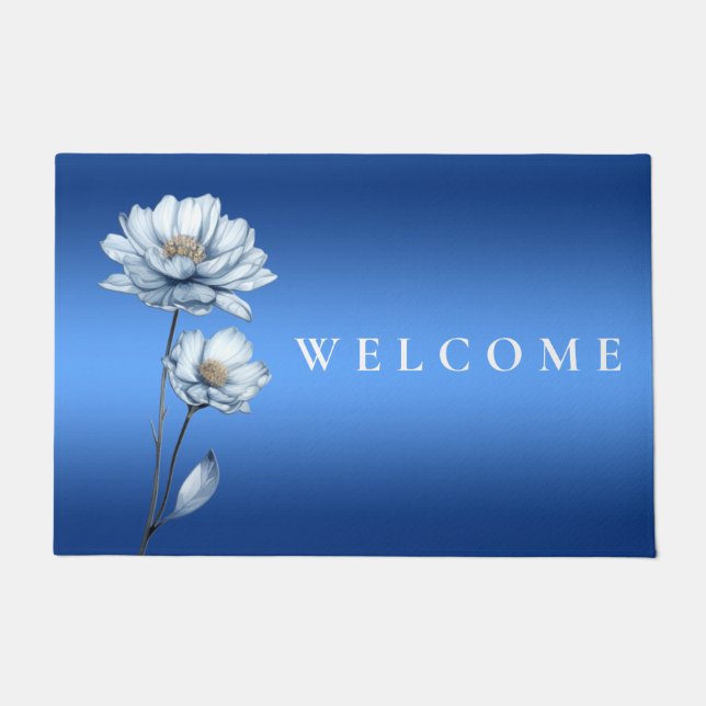 Blue Watercolor Flowers Doormat Fußmatte (Vorderseite)