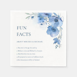 Blue Watercolor Flowers Fun Facts Wedding  Serviette