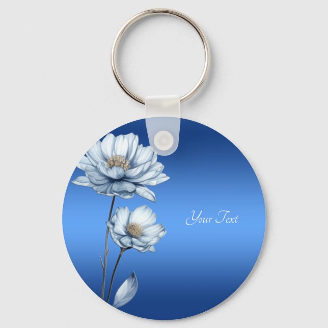 Blue Watercolor Flowers Keychain Schlüsselanhänger (Vorderseite)