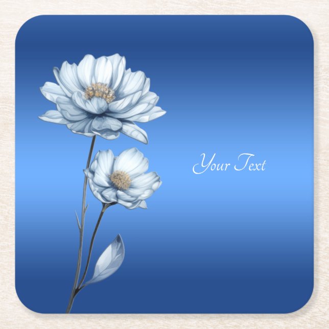 Blue Watercolor Flowers Paper Coaster Rechteckiger Pappuntersetzer (Vorderseite)