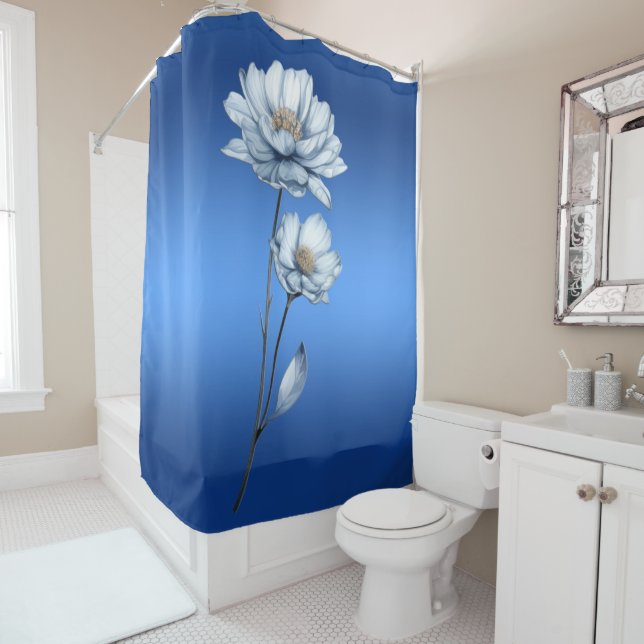 Blue Watercolor Flowers Shower Curtain Duschvorhang (Beispiel)
