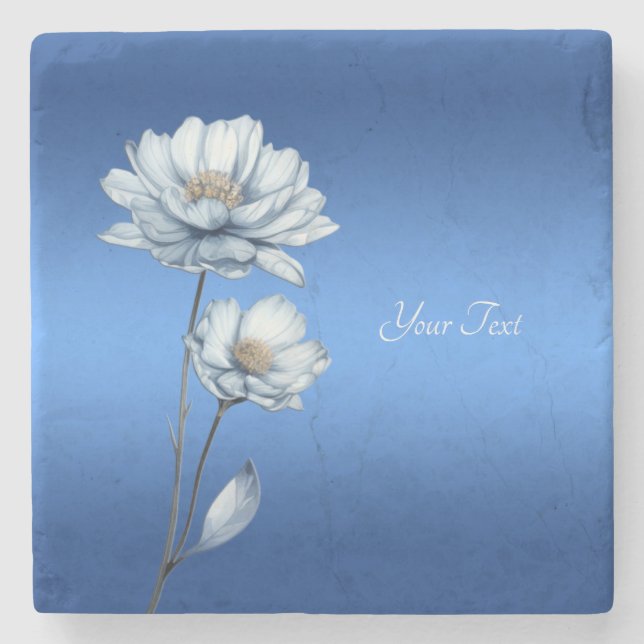 Blue Watercolor Flowers Stone Coaster Steinuntersetzer (Vorderseite)