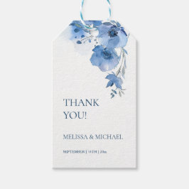 Blue Watercolor Flowers Wedding Thank You Geschenkanhänger