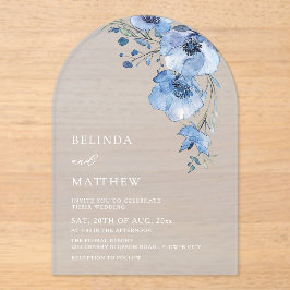 Blue Watercolor Flowers White Acryleinladungen