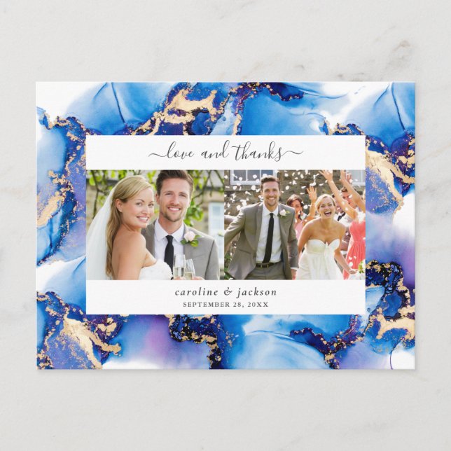 Blue Watercolor Foto Vielen Dank Postkarte (Vorderseite)