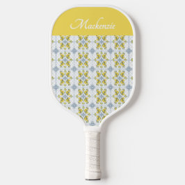 Blue Watercolor French Country Lemon Name Monogram Pickleball Schläger