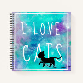 Blue Watercolor Galaxy I Liebe Cat Lover Zeichnend Notizbuch