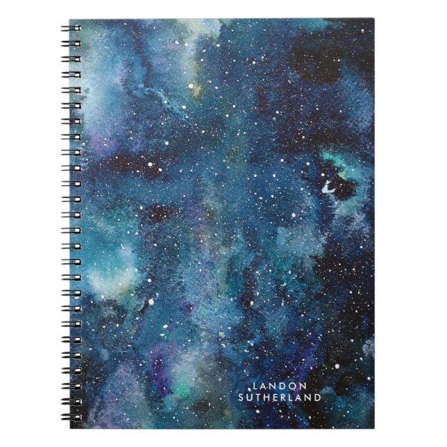 Blue Watercolor Galaxy Space Stars Name Notizblock (Vorderseite)