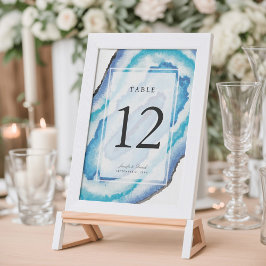 Blue Watercolor Geodes Wedding Tischnummer