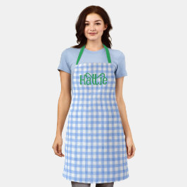 Blue Watercolor Gingham Personalisiert Schürze