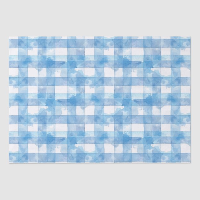 Blue Watercolor Gingham Seidenpapier (Vorderseite)