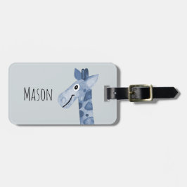 Blue Watercolor Giraffe Safari und Name der Kinder Gepäckanhänger