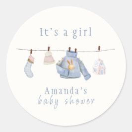 Blue Watercolor Girl Winter Clothes Kinderdusche Runder Aufkleber