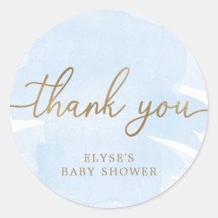 Blue Watercolor Gold Baby Dusche Gefallen Sticker