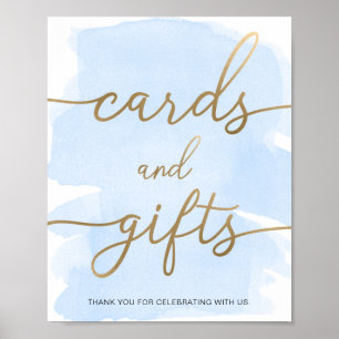 Blue Watercolor Gold Cards and Gifts Sign Poster