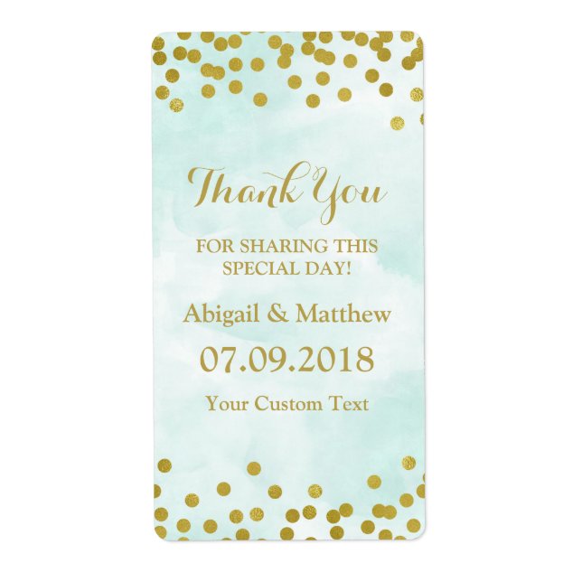 Blue Watercolor Gold Confetti Wedding Labels (Vorne)