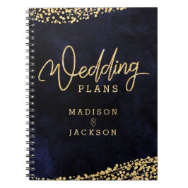Blue Watercolor Gold Confetti Wedding Planner Notizblock